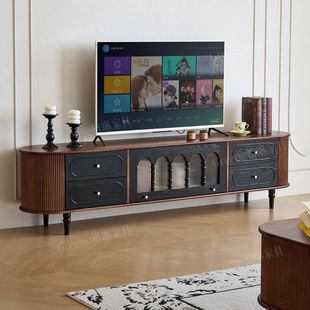 法式 复古风白蜡木实木电视柜客厅家用小户型中古风储物收纳影视柜