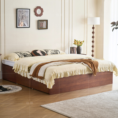 中古风榻榻米白蜡木全实木床静高箱体床定制任意尺寸无床头落地床