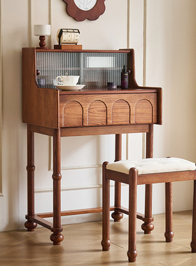 中古风实木梳妆台白蜡木主卧室小户型化妆桌带抽屉美式复古化妆台