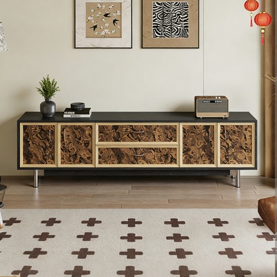 法式复古实木电视柜收纳储物柜一体中古风客厅家用黛影电视机柜子