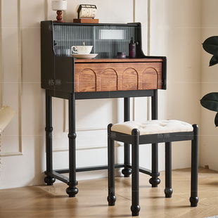 法式 复古风白蜡木全实木梳妆台小户型卧室设计师中古风超窄化妆台