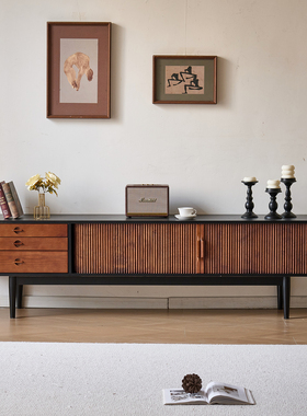 法式中古风时慢电视柜黑色实木小户型客厅家用复古白蜡木电视机柜