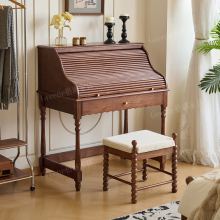 中古风白蜡木全实木梳妆台卧室小户型法式复古风琴化妆台带镜带凳