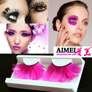 舞台夸张话剧化妆舞会派对夸张艺术枚红色大片羽毛假睫毛 y138