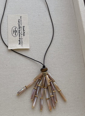 高级感时髦天然牛津贝壳虎眼石流苏串珠项链女细蜡绳毛衣链配饰品