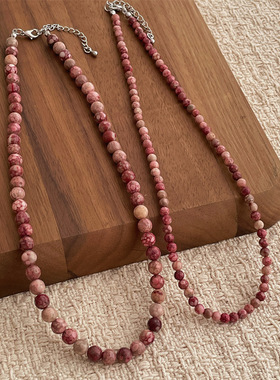甜美粉色天然石串珠项链女时尚设