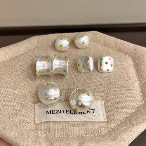 韩系彩色波点拉丝耳环 高级感豆豆方形C形耳钉多巴胺珐琅小众耳饰
