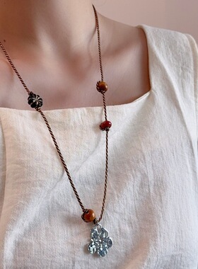 ins小众博主同款花朵木珠编织项