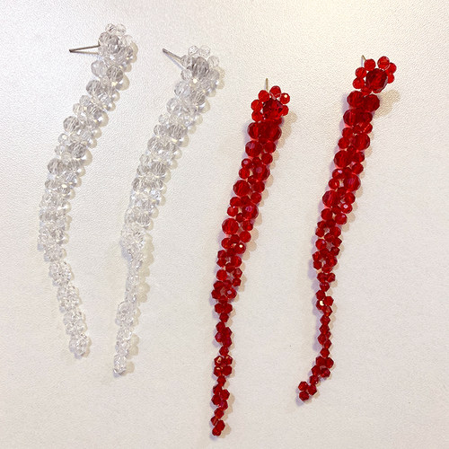 手工红色花朵走秀耳坠博主同款