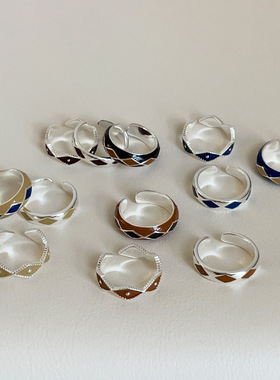 复古高级感撞色滴油菱形格戒指女轻奢小众时尚潮流气质指环戒子