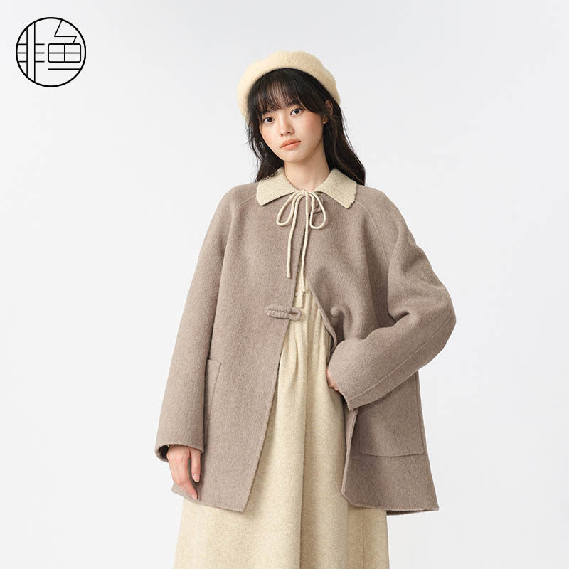 nononfish/非鱼2024冬季新款大衣外套文艺复古中长款毛呢