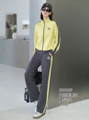 女装 休闲服正品 2025年秋新款 大码 黄色阔腿裤 慕格轻奢品牌运动套装