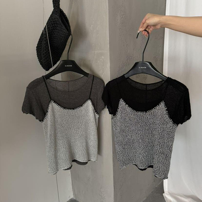 IU ROOM-26年早春设计感拼接撞色小香风吊带背心(不含内搭)3933