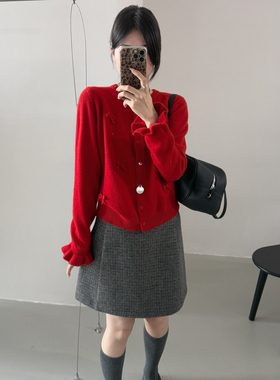 RAND BOUL-冬上新法式复古蝴蝶结宽松排扣保暖毛衣含100羊毛