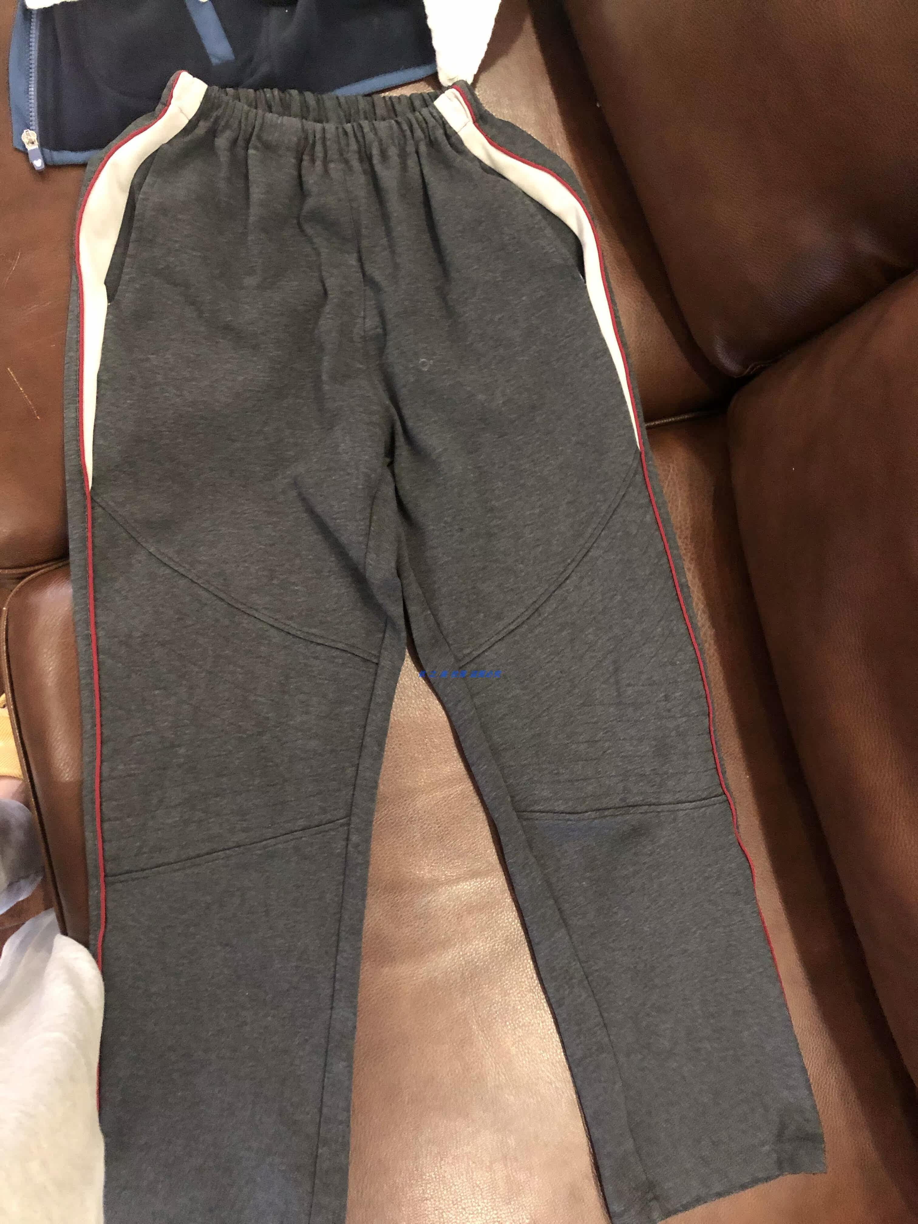 为明中小学春秋冬校服裤深灰色拼浅灰酒红条纯棉保暖运动裤可定制