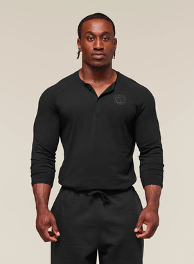 帅到没肌友 Gymshark Legacy Henley亨利领纽扣弹力运动t恤九分袖