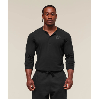 帅到没肌友 Gymshark Legacy Henley亨利领纽扣弹力运动t恤九分袖