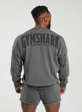 很顶UP GYMSHARK POWER CREW 做旧水洗柔软毛圈宽松显大运动卫衣