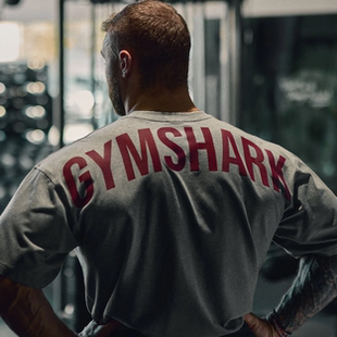热卖2026新 GYMSHARK POWER鲨鱼字母运动弹力宽松短袖t恤男舒服啊