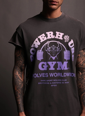 DARCSPORT狼头 X 联名POWERHOUSE 渐变做旧水洗复古圆领坎袖t恤