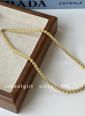 高品质浅金色正圆玻璃珍珠项链