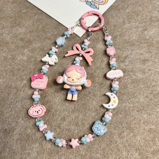 DIY正版泡泡玛特萌粒SKULLPANDA合金手机链挂绳包挂件小提溜礼物