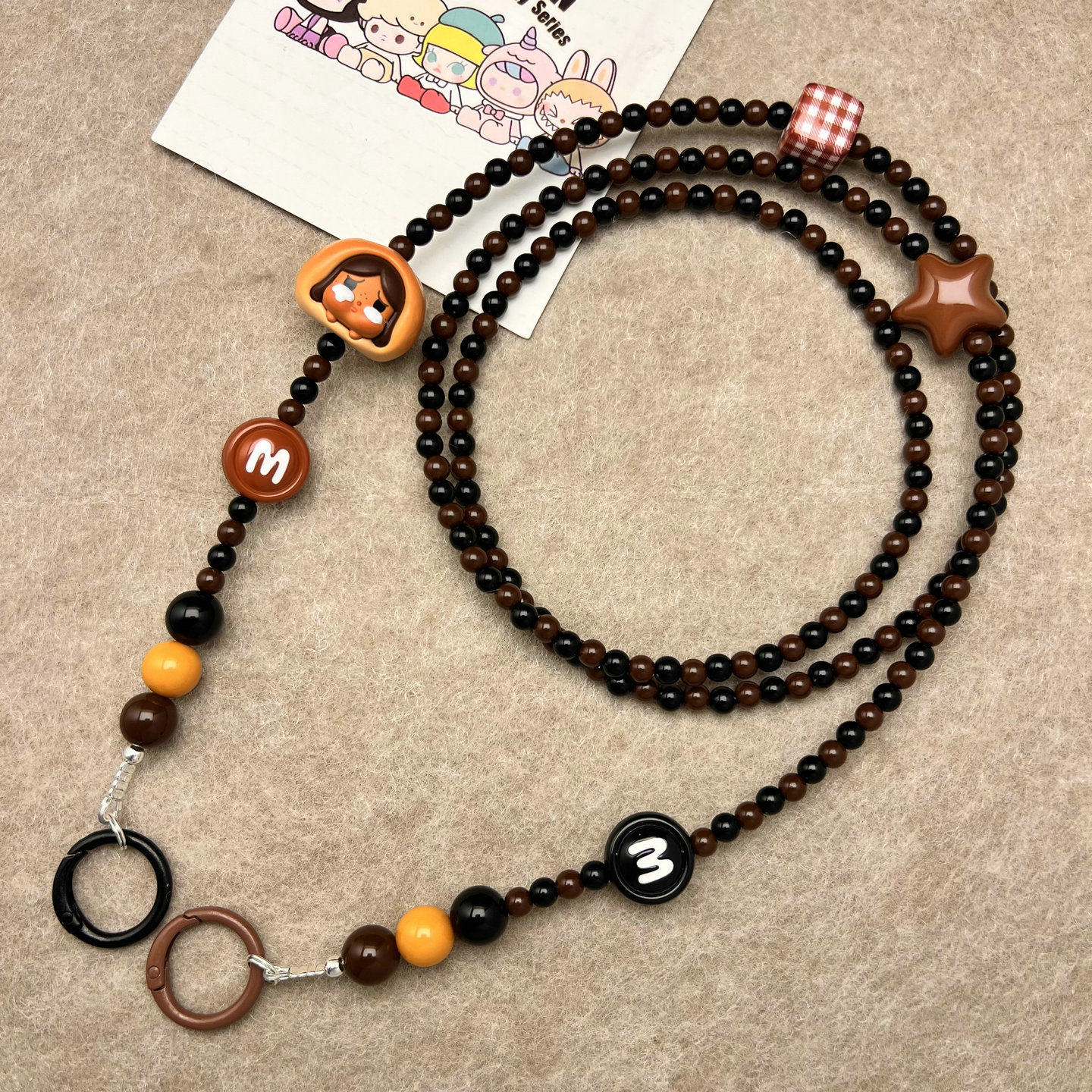 diy可爱泡泡玛特正版CRYBABY哭娃萌粒斜跨手机链挂绳串珠脖子包挂