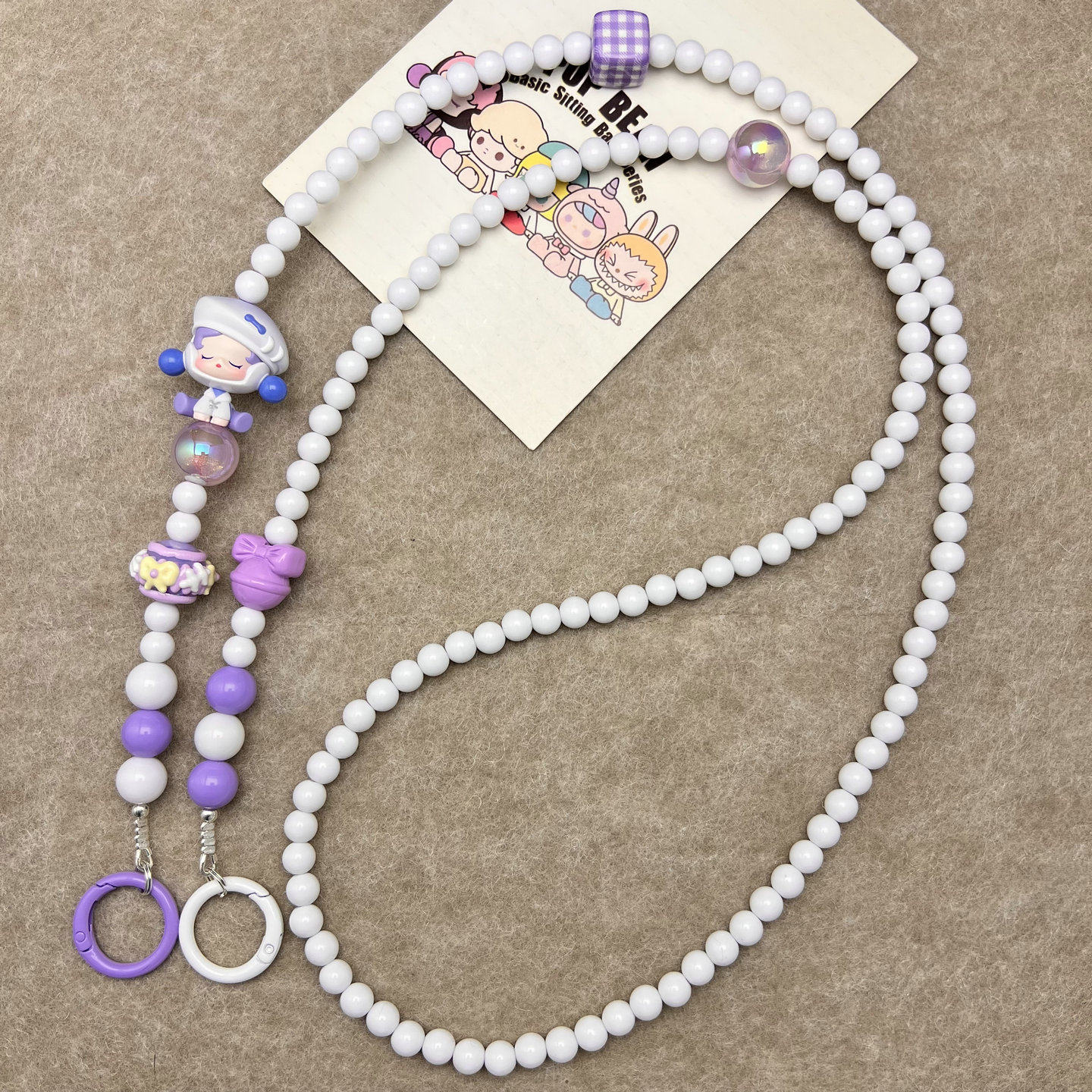 diy礼物泡泡玛特正版sp萌粒斜挎手机壳链长款挂绳串珠挂脖可背带