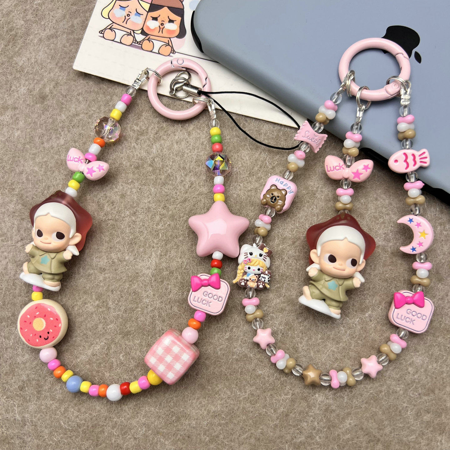 diy手工正版嘎子姐zsiga萌粒合金手机链串珠挂绳手腕链钥匙包挂件