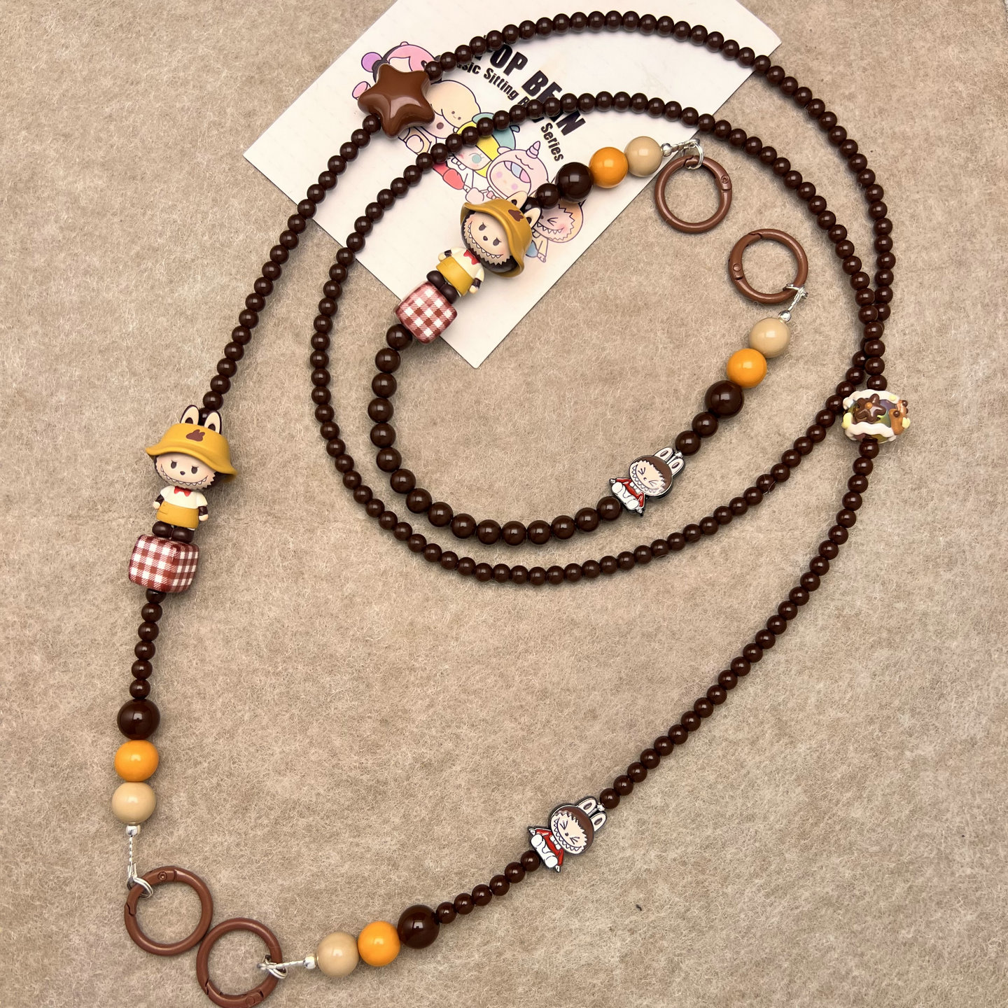 diy原创泡泡玛特正版拉布布萌粒手机链斜跨串珠长条挂绳脖挂可背