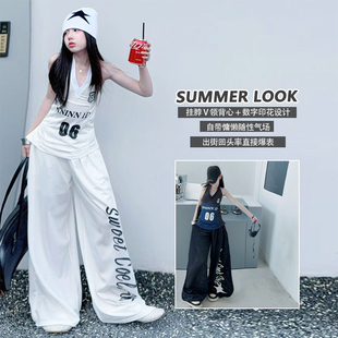 韩版美式辣妹球衣挂脖吊带背心女童2026夏季新款街舞爵士舞套装