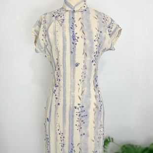 (风信子125cm)全开襟短袖旗袍复古文艺日常素雅书卷气旗袍夏季薄