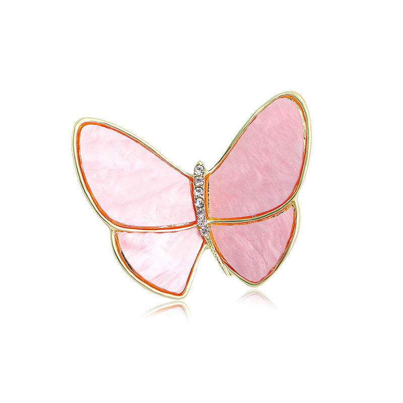 MENG WANZHOU의 같은 스타일의 나비 브로치 화이트 다이아몬드가 박힌 모조 쉘 나비 브로치 정장 코사지 액세서리