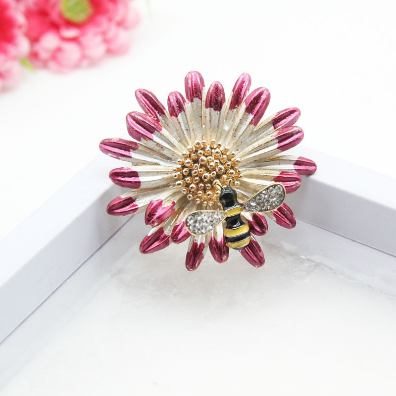 일본과 한국의 다용도 해바라기 브로치 세트 다이아몬드 노란 해바라기 해바라기 브로치 페인트 오일 에나멜 국화 브로치