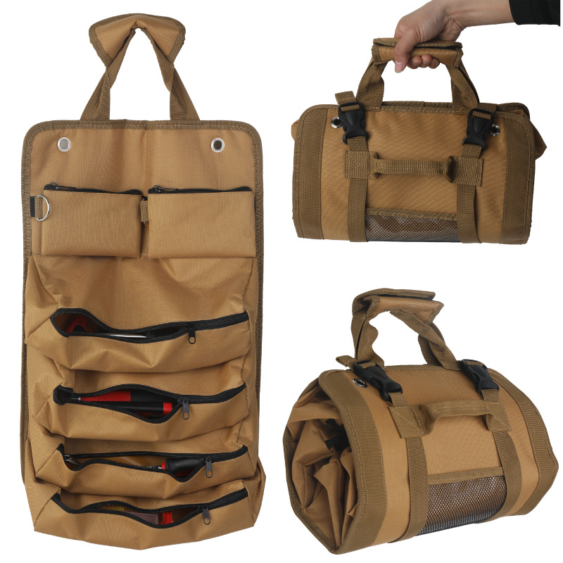 电工工具包 便携式多功能手提车载耐磨卷筒帆布五金维修工具收纳