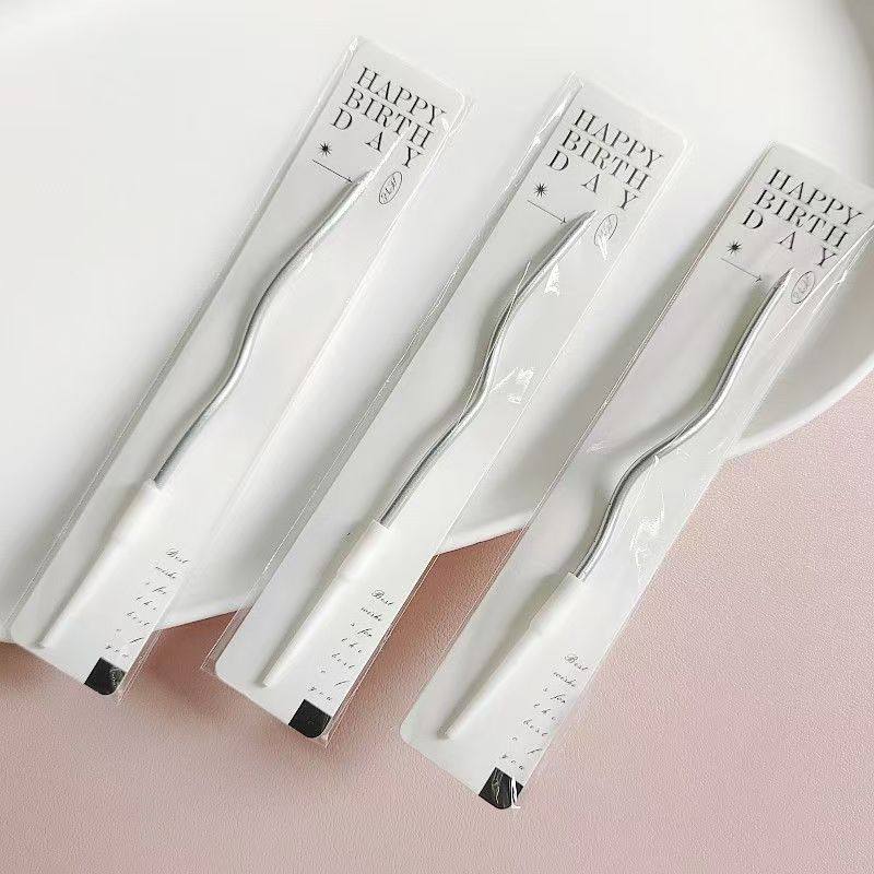网红曲线蜡烛蛋糕装饰插件单支独立包装螺纹波浪银色弯曲生日蜡烛