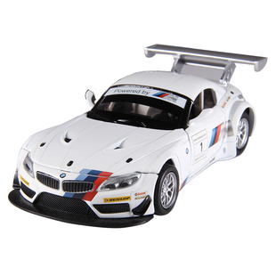 GT3赛跑车声光开门儿童玩具 彩珀成真1 24合金汽车模型白色宝马Z4