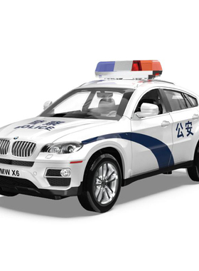 彩珀成真1:26合金模型白色宝马X6公安110警察车声光开门儿童玩具