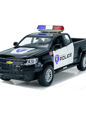 彩珀成真1:31合金模型黑白色雪佛兰皮卡公安特警车声光儿童玩具男
