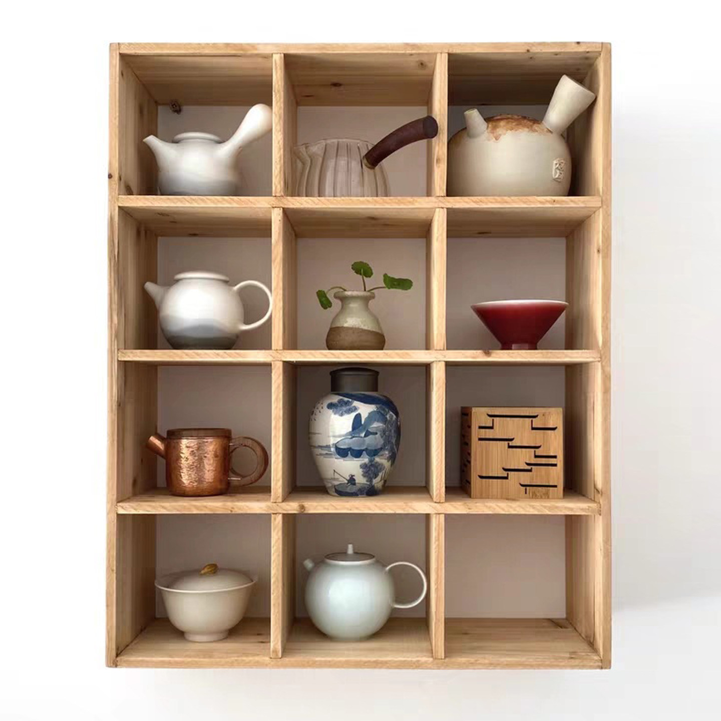 茶室房间装饰品放东西的茶具咖啡杯子收纳置物架搁板挂墙上实木格