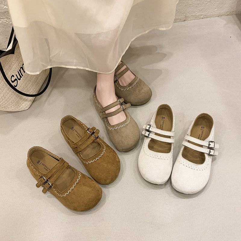 法式气质刺绣内增高平底勃肯鞋女2026新款春浅口配裙子玛丽珍单鞋