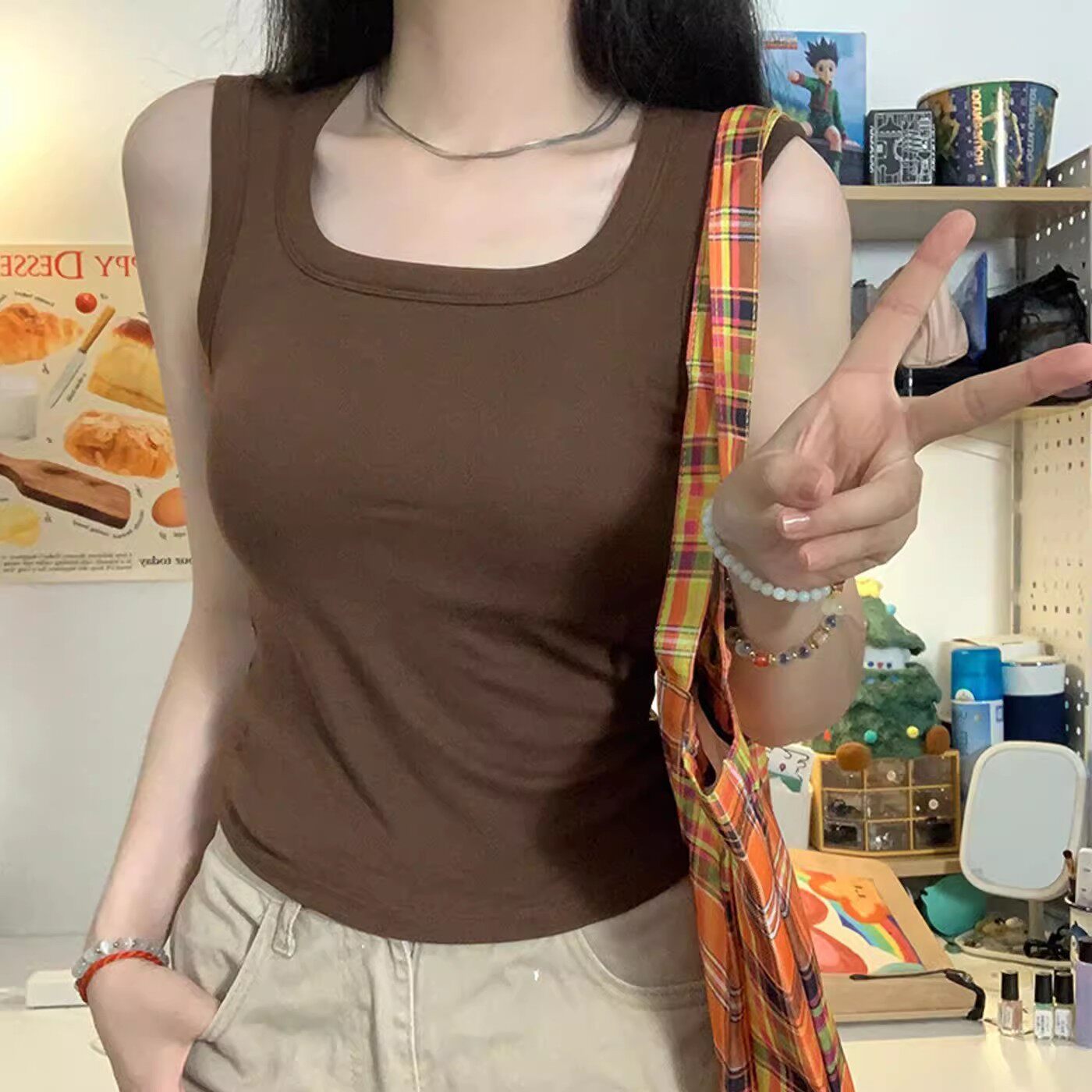 吊带背心女内搭夏外穿遮副乳工字宽肩带大码胖mm纯色无袖美背上衣