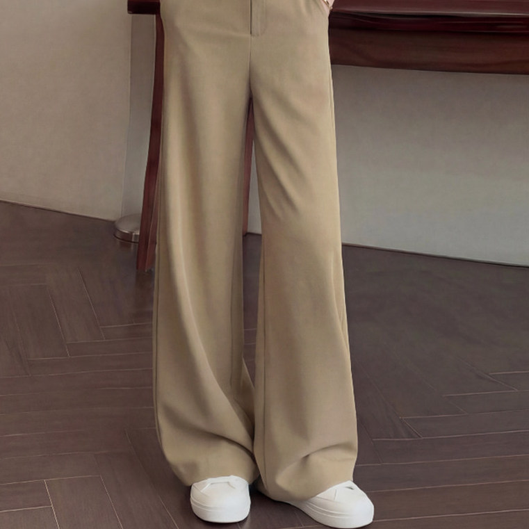 老钱风西装裤女夏薄款2026新款卡其色裤子大码胖mm休闲直筒阔腿裤