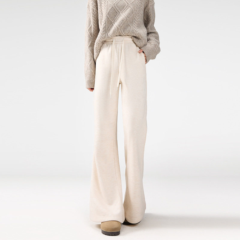 白色加绒糯米裤女冬季垂坠感软糯窄版直筒运动卫裤加厚微喇阔腿裤