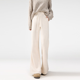 白色加绒糯米裤女冬季垂坠感软糯窄版直筒运动卫裤加厚微喇阔腿裤