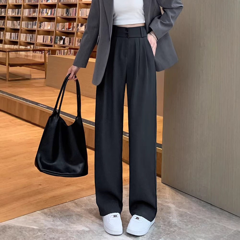 黑色西装裤女裤春秋冬2025新款高级感垂感西裤直筒小个子阔腿裤子