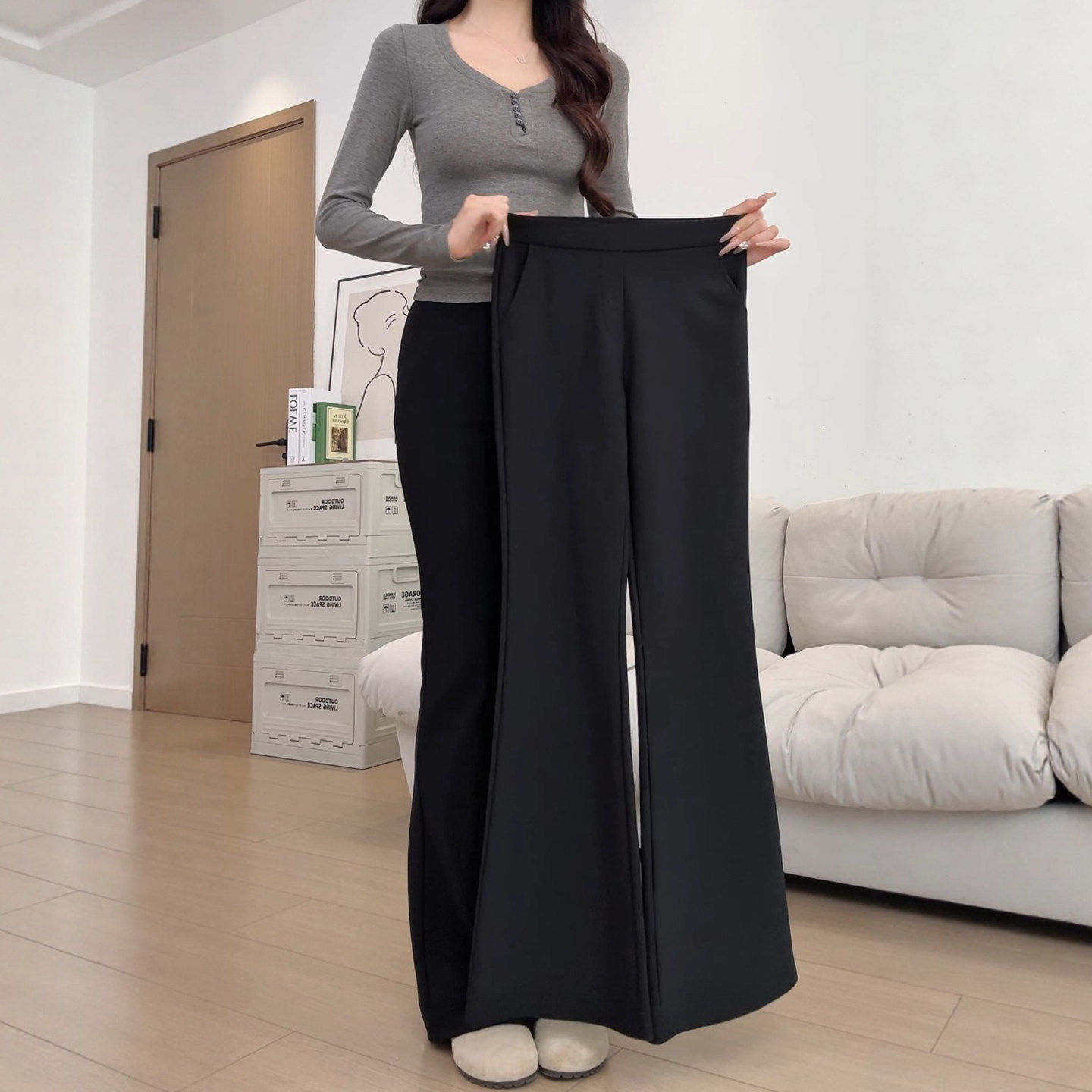 黑色微喇叭裤女裤子2026新款春秋季小个子胖mm大码高腰显瘦西装裤