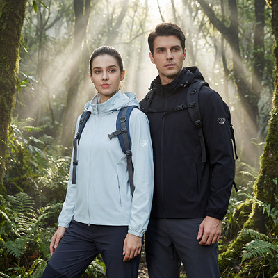 跨境春季新款百搭休闲夹克男士纯色户外宽松连帽运动外套男