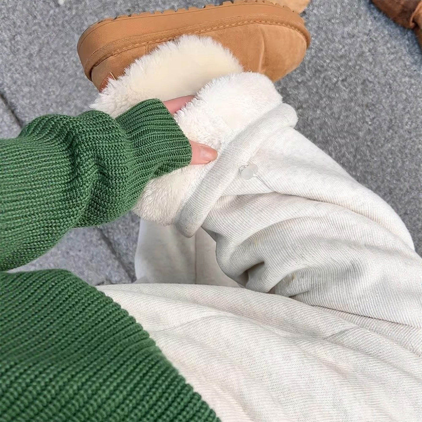 特厚羊羔绒卫裤女秋冬小个子加绒加厚棉裤外穿窄版直筒休闲阔腿裤