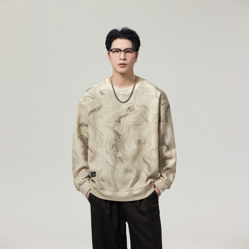 设计感卫衣男士2026秋季新款感晕染撞色条纹休闲百搭圆领长袖上衣